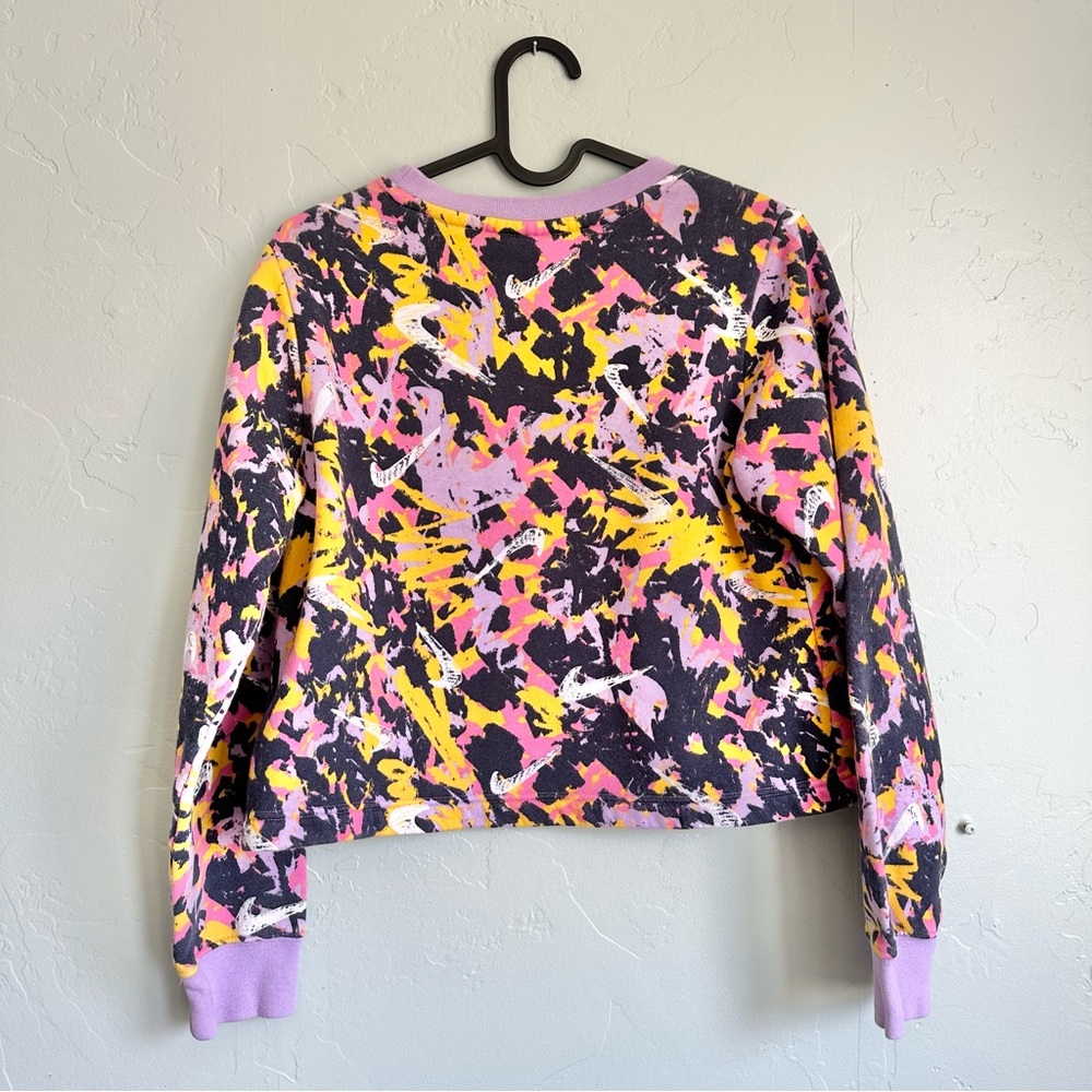 Nike Girls Summer Pink Purple Paint‎ Splatter Gold Swoosh Cropped Sweatshirt XL - Picture 2 of 5